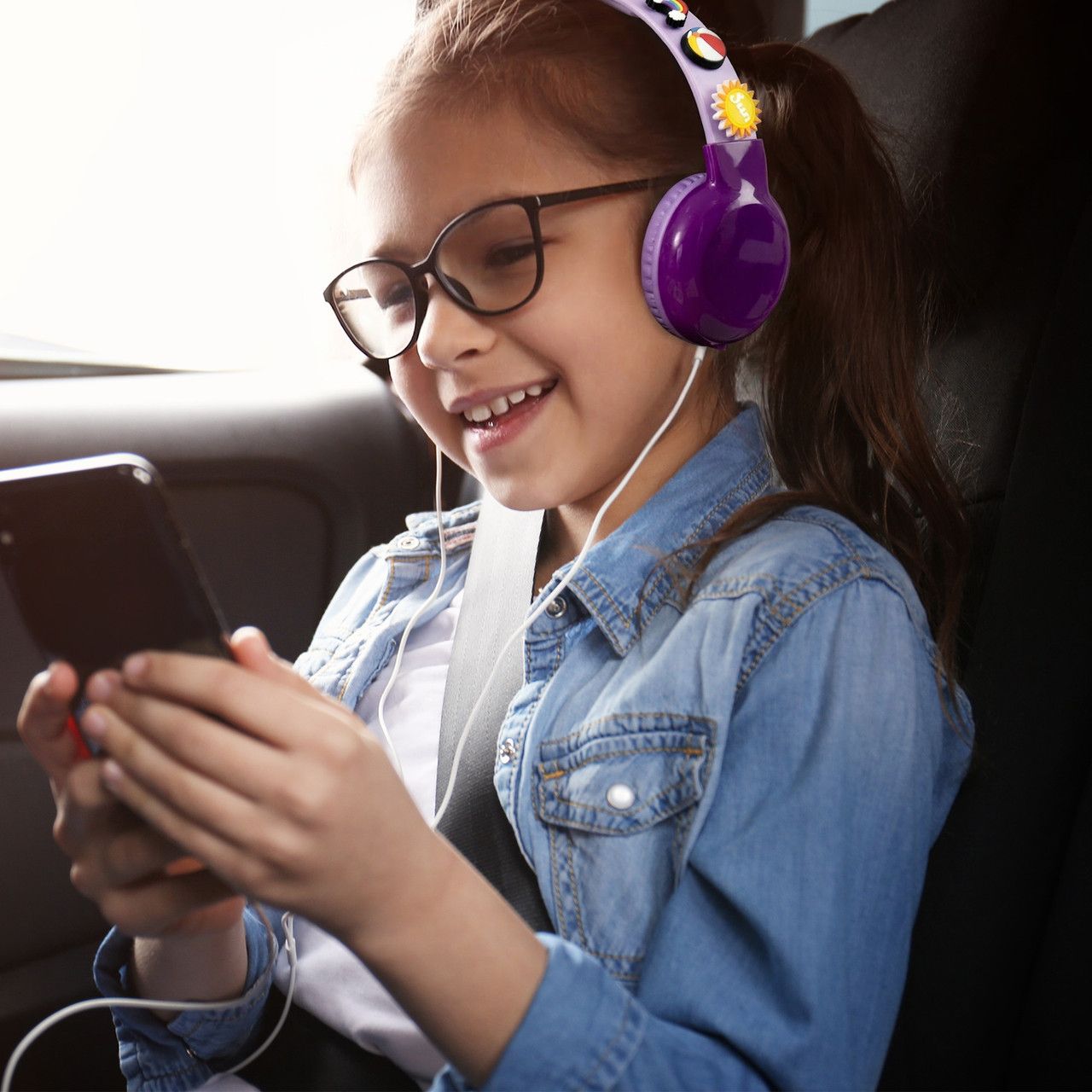 Laser Kids Wired Headphones with Charms Pink