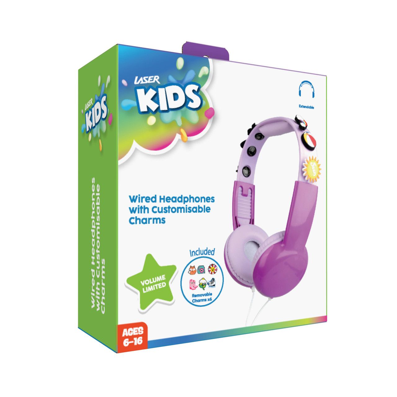 Laser Kids Wired Headphones with Charms Pink