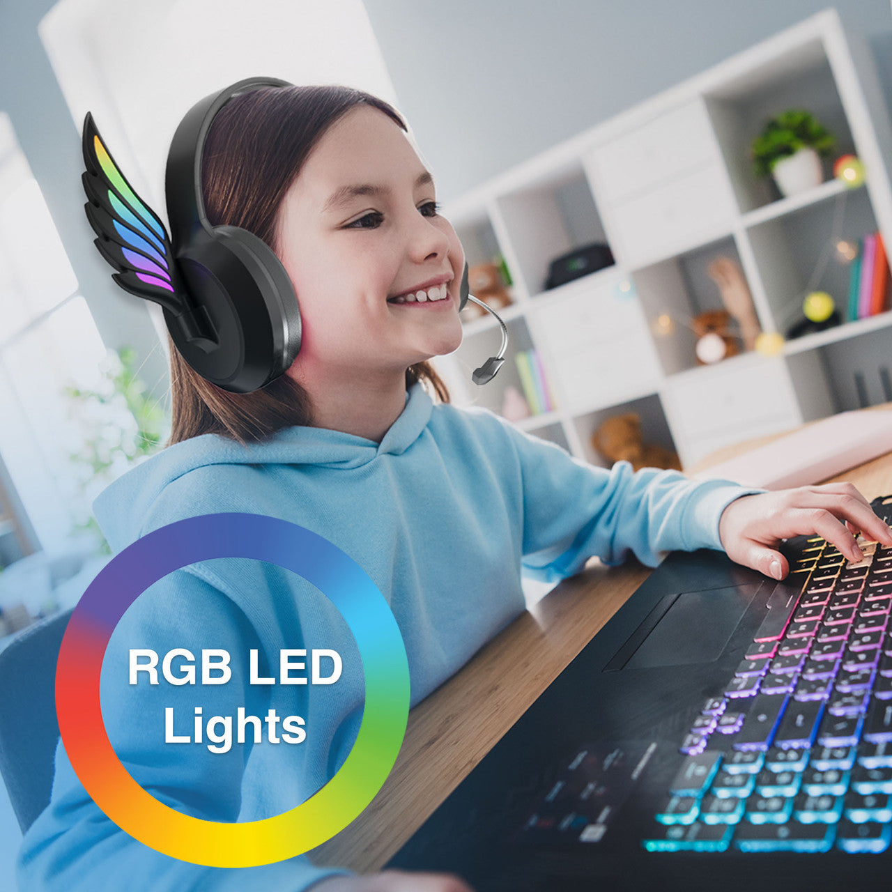 Laser Kids Angel Wings Headphones with Mic Black
