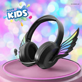 Over Ear Headphones: Laser Kids Angel Wings Headphones with Mic Black