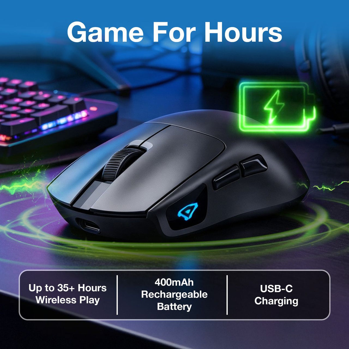 Wireless Gaming Mouse 7200 DPI - Black