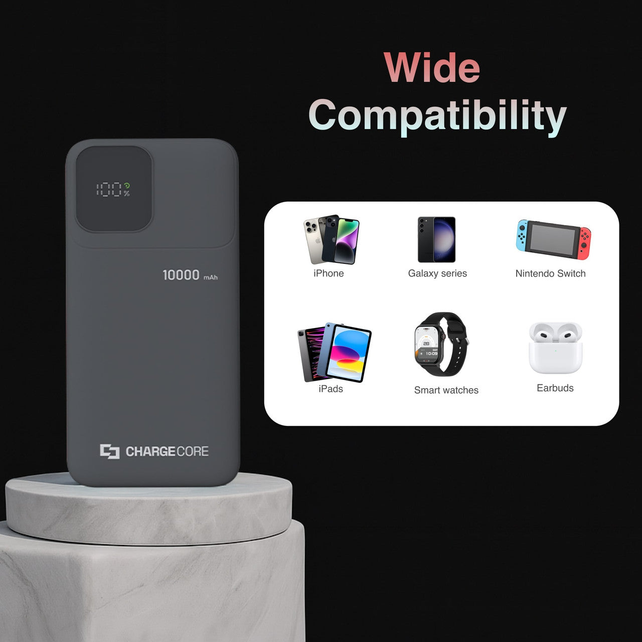 Power Banks & Chargers: ChargeCore SafeCharge Max 10K - Black