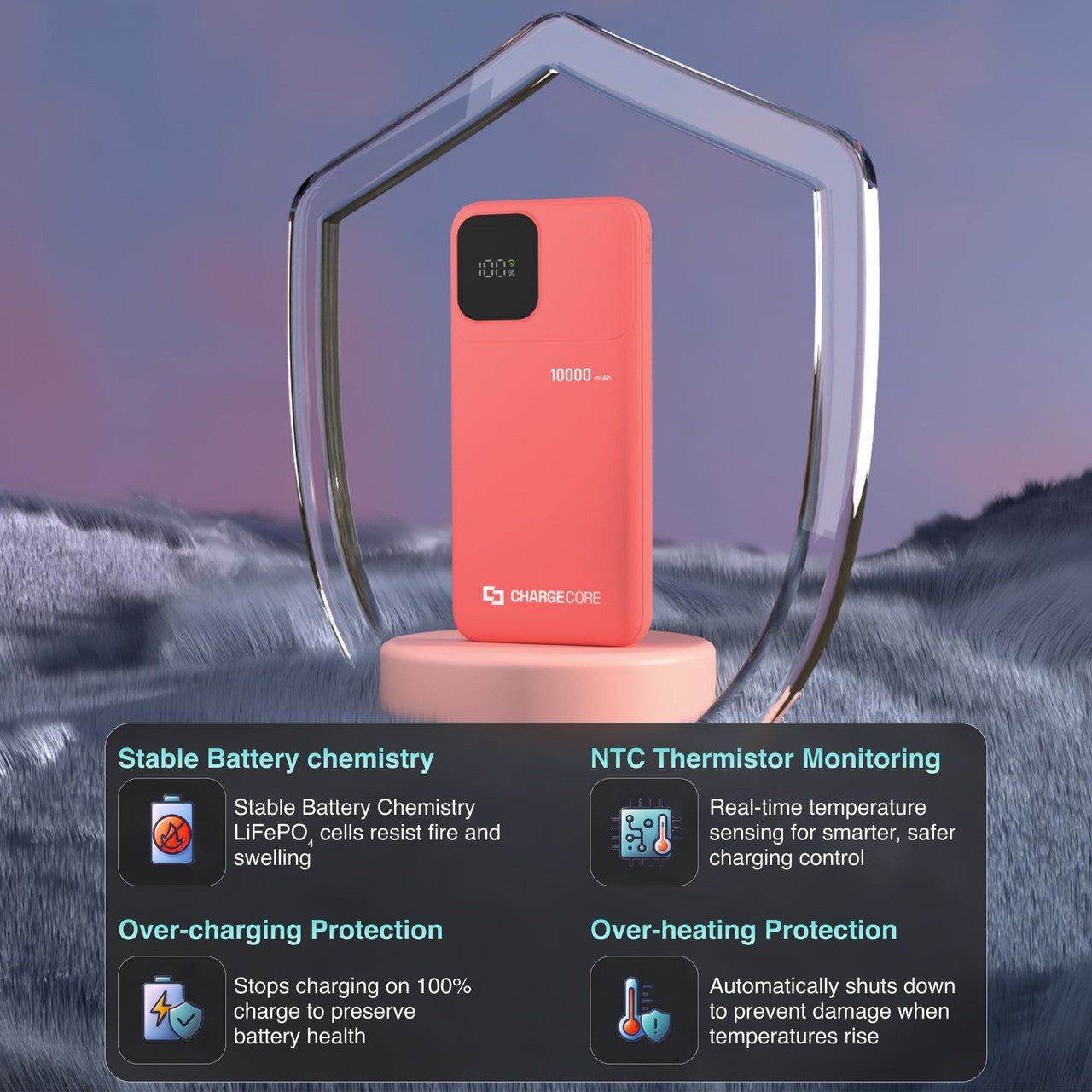 Power Banks & Chargers: ChargeCore SafeCharge Max 10K - Sunset Coral