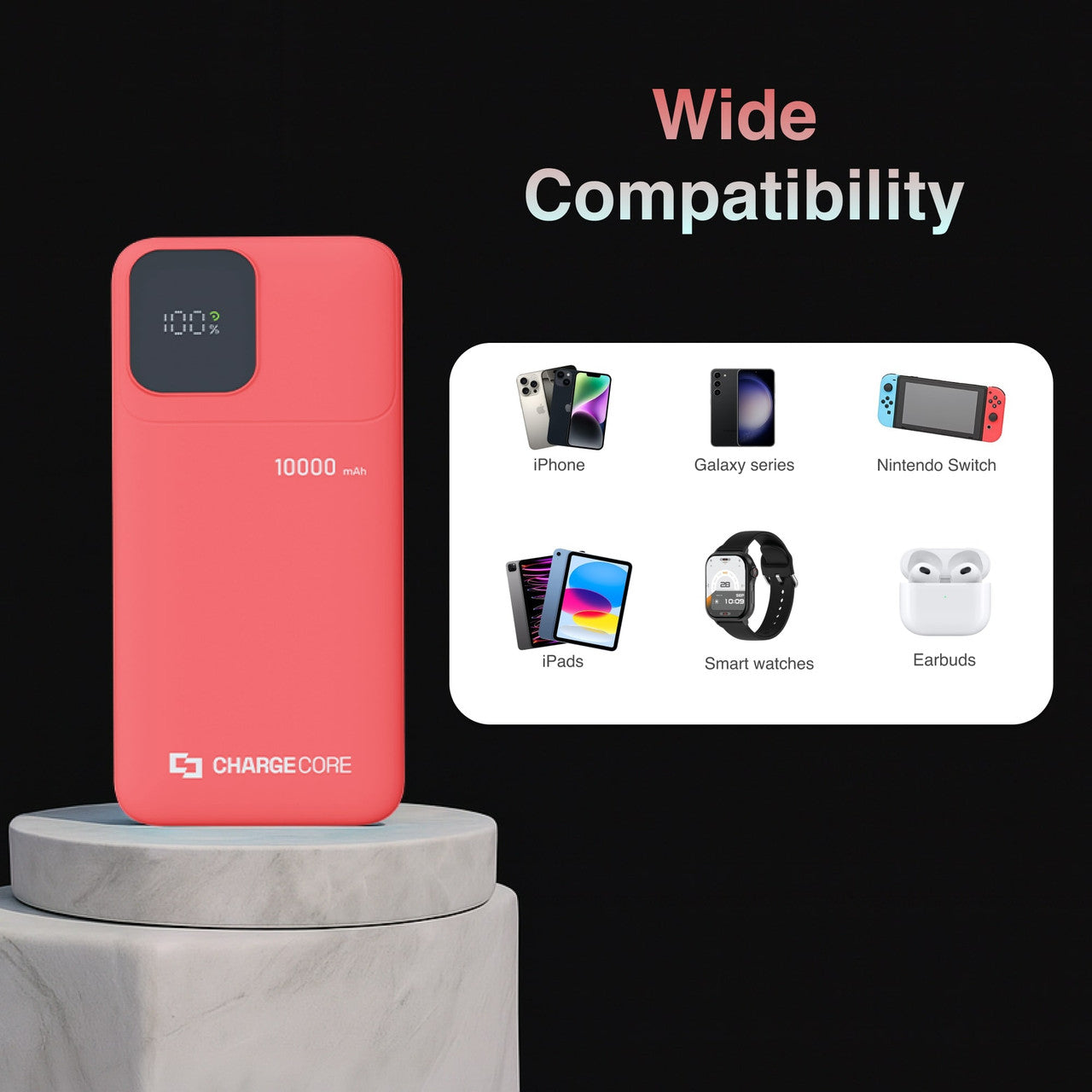 Power Banks & Chargers: ChargeCore SafeCharge Max 10K - Sunset Coral