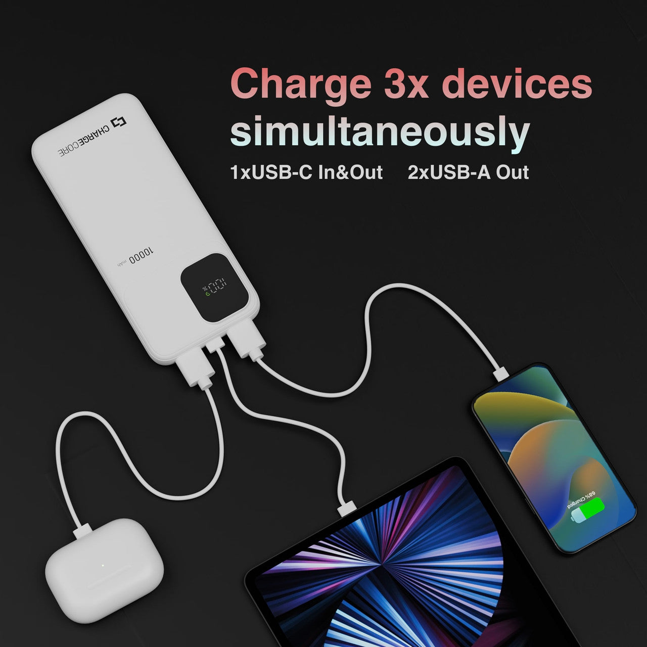 Power Banks & Chargers: ChargeCore SafeCharge Max 10K - White