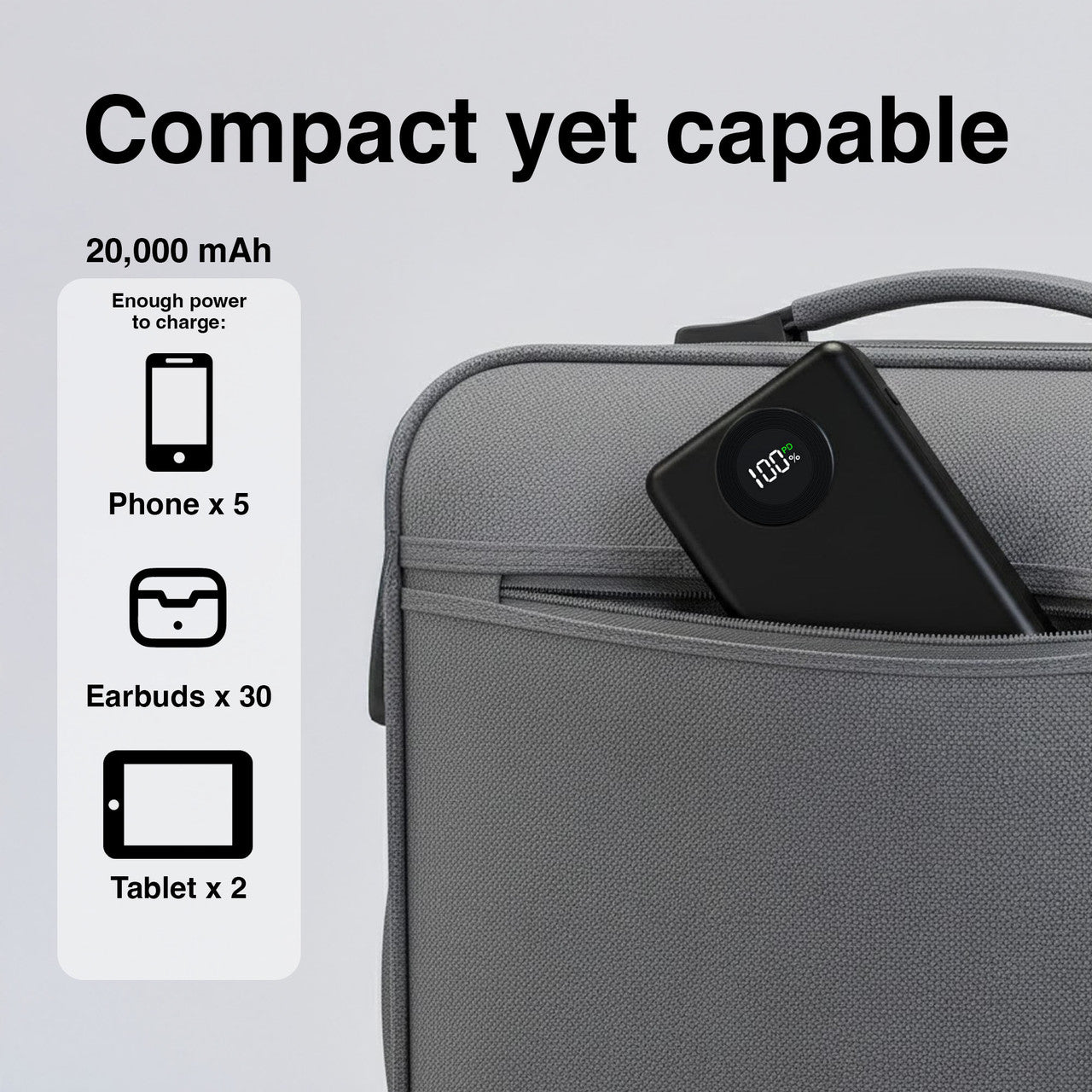 Laser 20000mAh Powerbank Battery Display Black