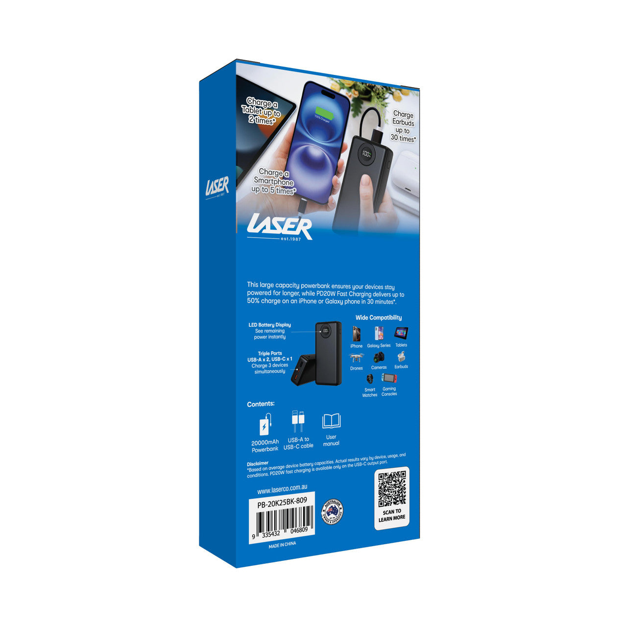 Laser 20000mAh Powerbank Battery Display Black