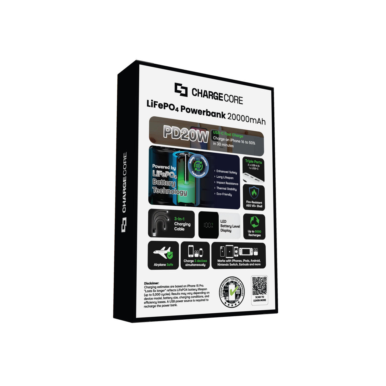 Power Banks & Chargers: ChargeCore SafeCharge Max 20K - White