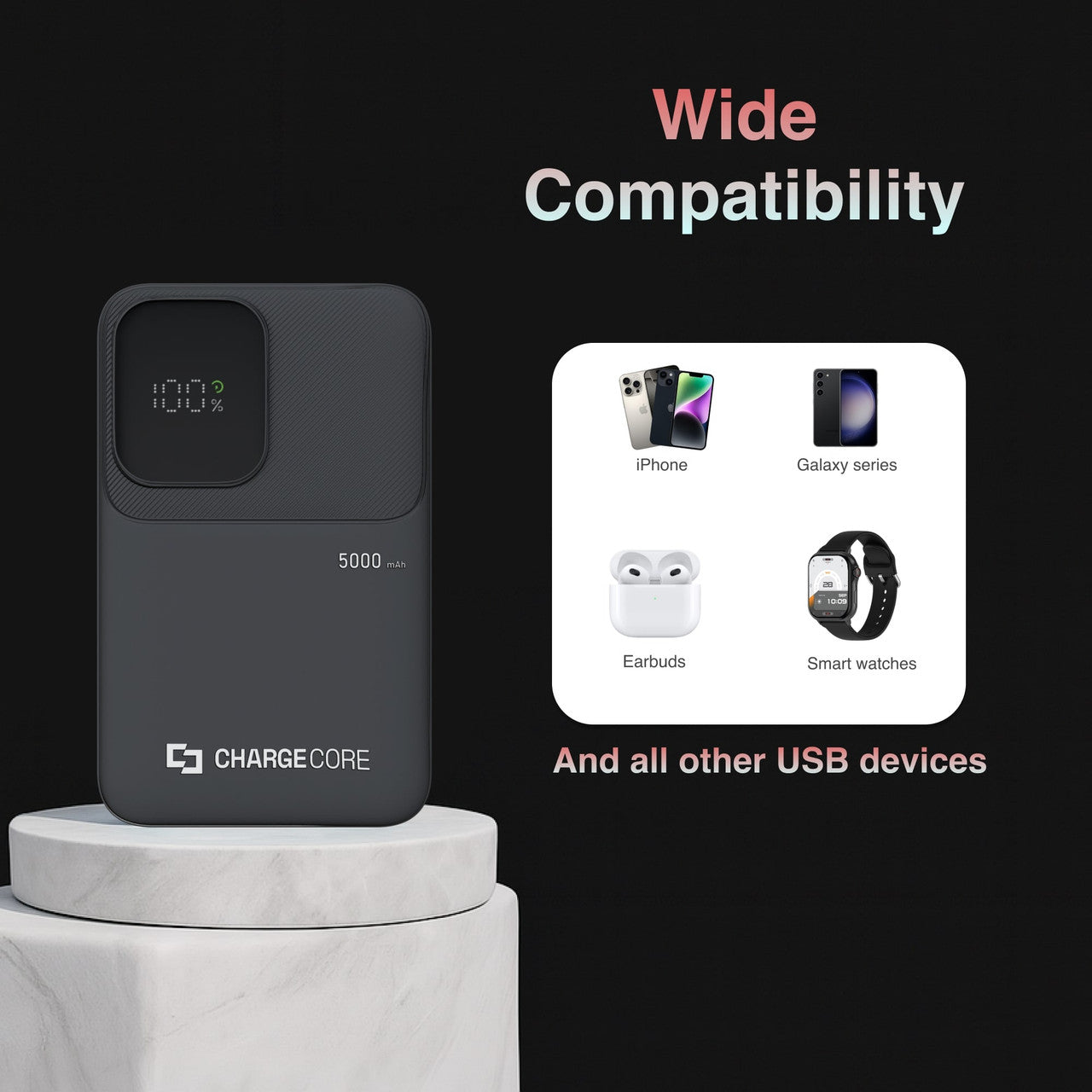 Power Banks & Chargers: ChargeCore SafeCharge Max 5K - Black