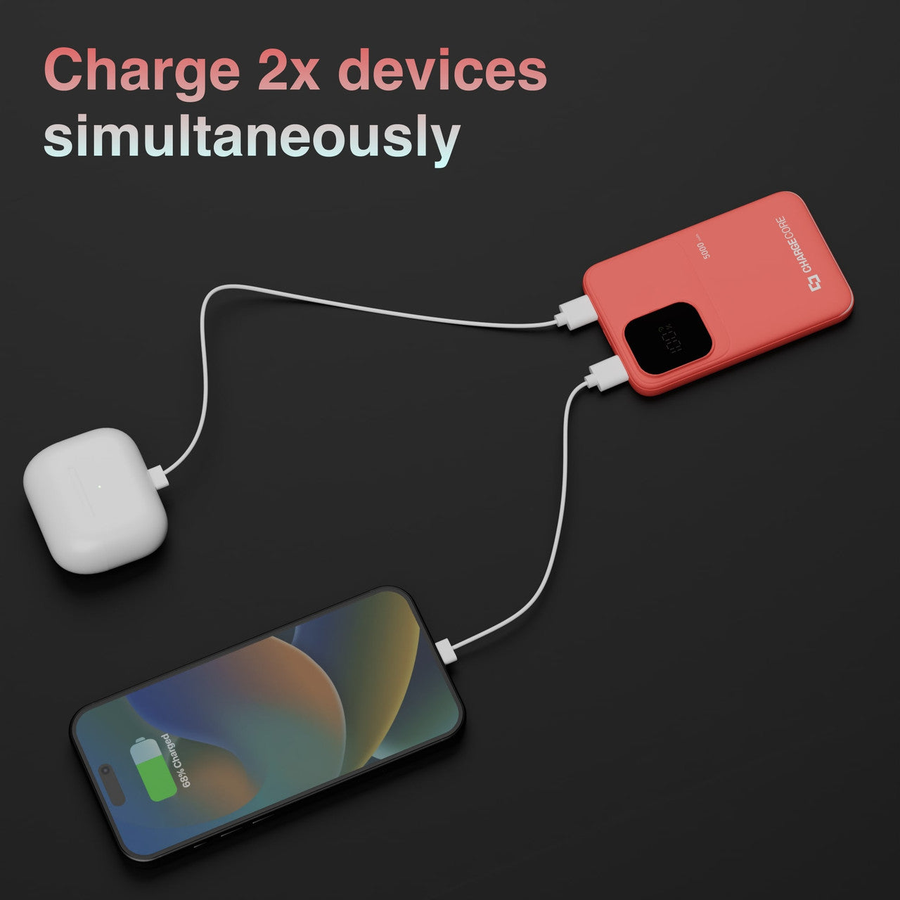 Power Banks & Chargers: ChargeCore SafeCharge Max 5K - Sunset Coral