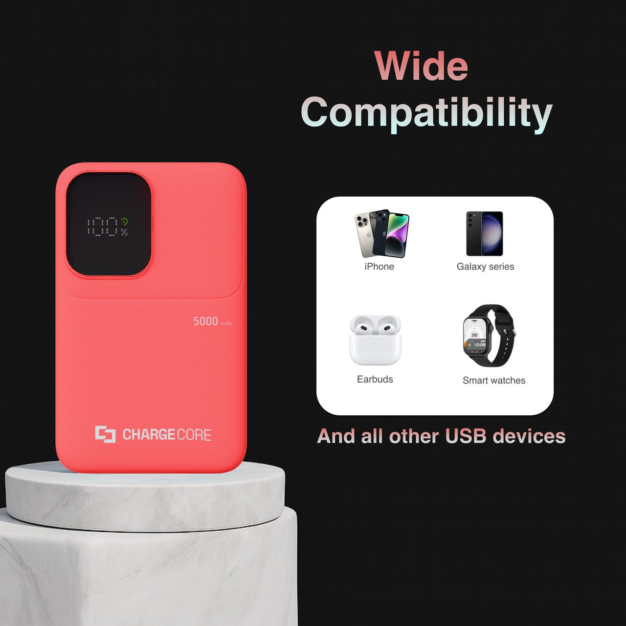 Power Banks & Chargers: ChargeCore SafeCharge Max 5K - Sunset Coral