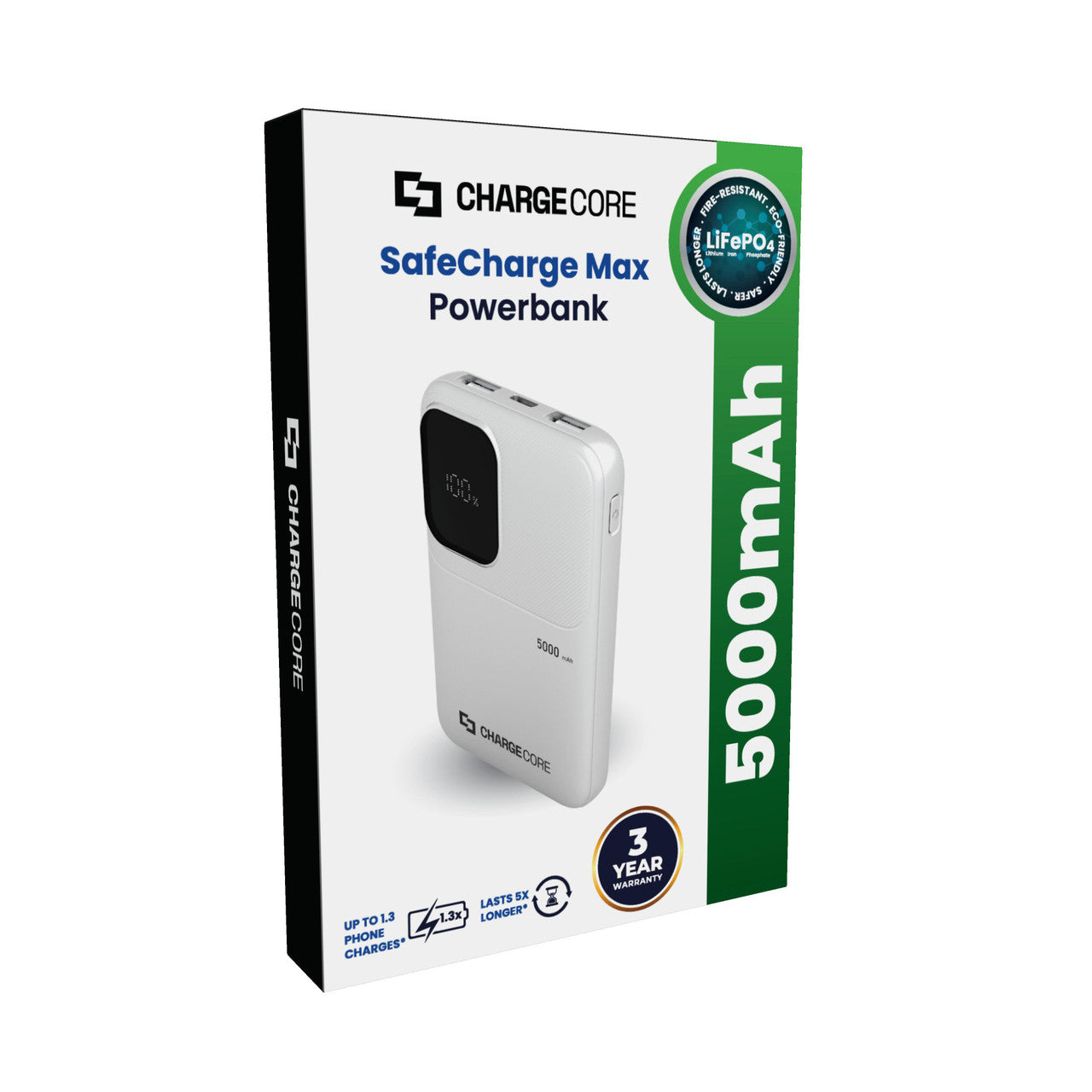 Power Banks & Chargers: ChargeCore SafeCharge Max 5K - White