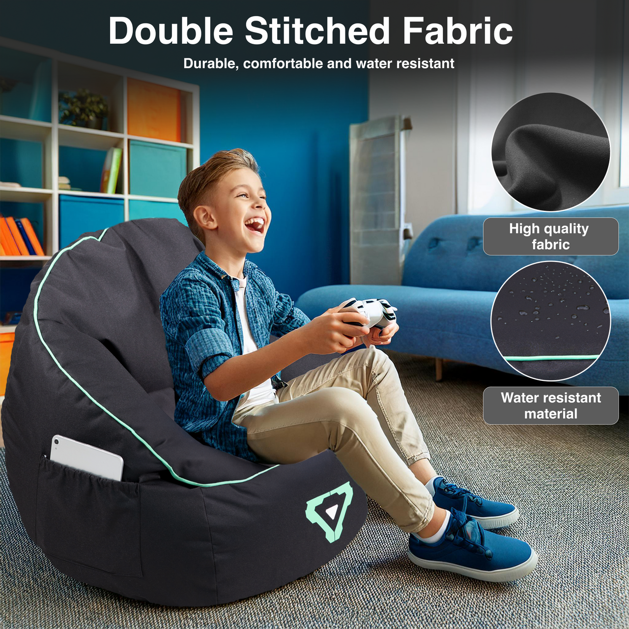 Desktops & Accessories: Laser Gaming Bean Bag with Pocket & Headphone Strap