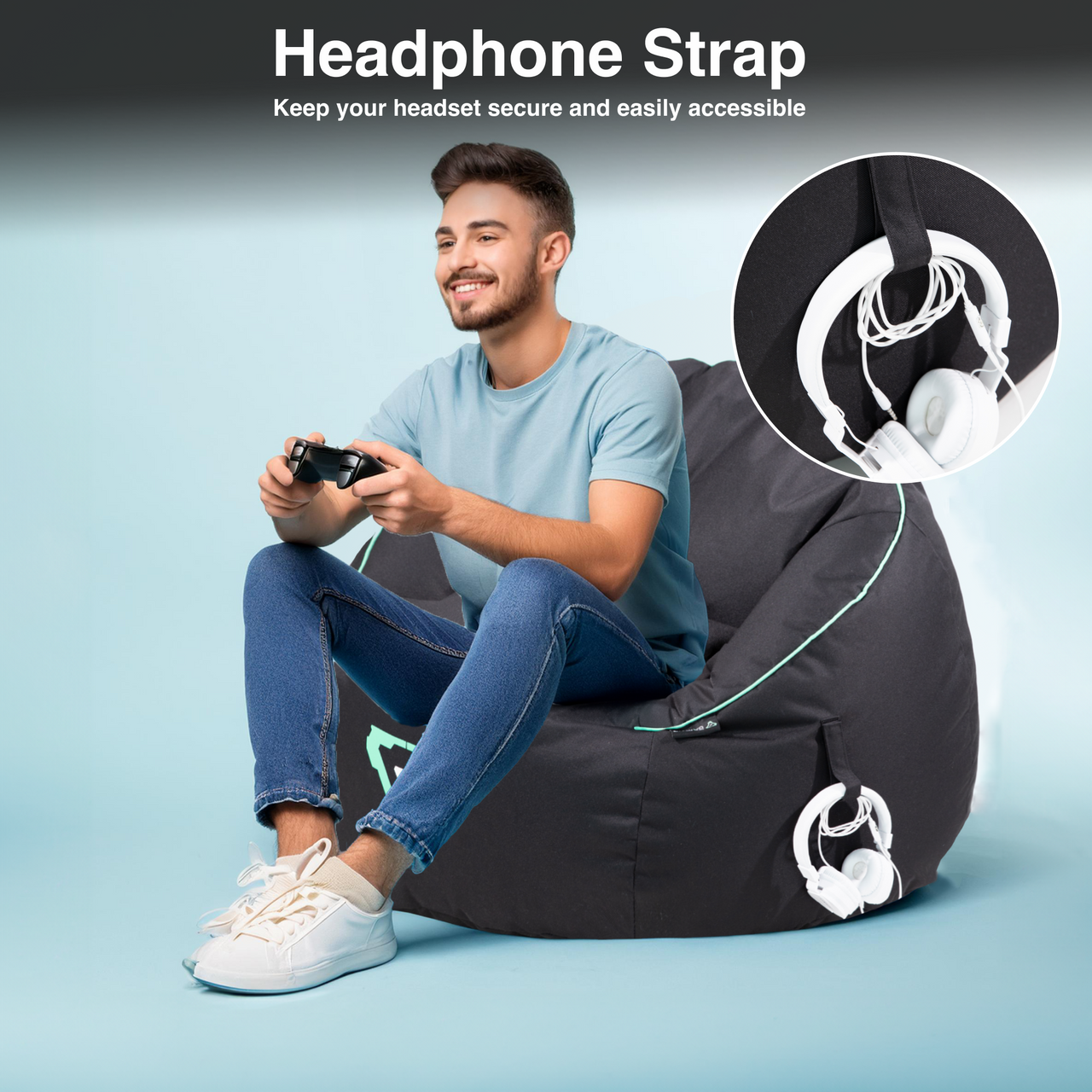 Desktops & Accessories: Laser Gaming Bean Bag with Pocket & Headphone Strap