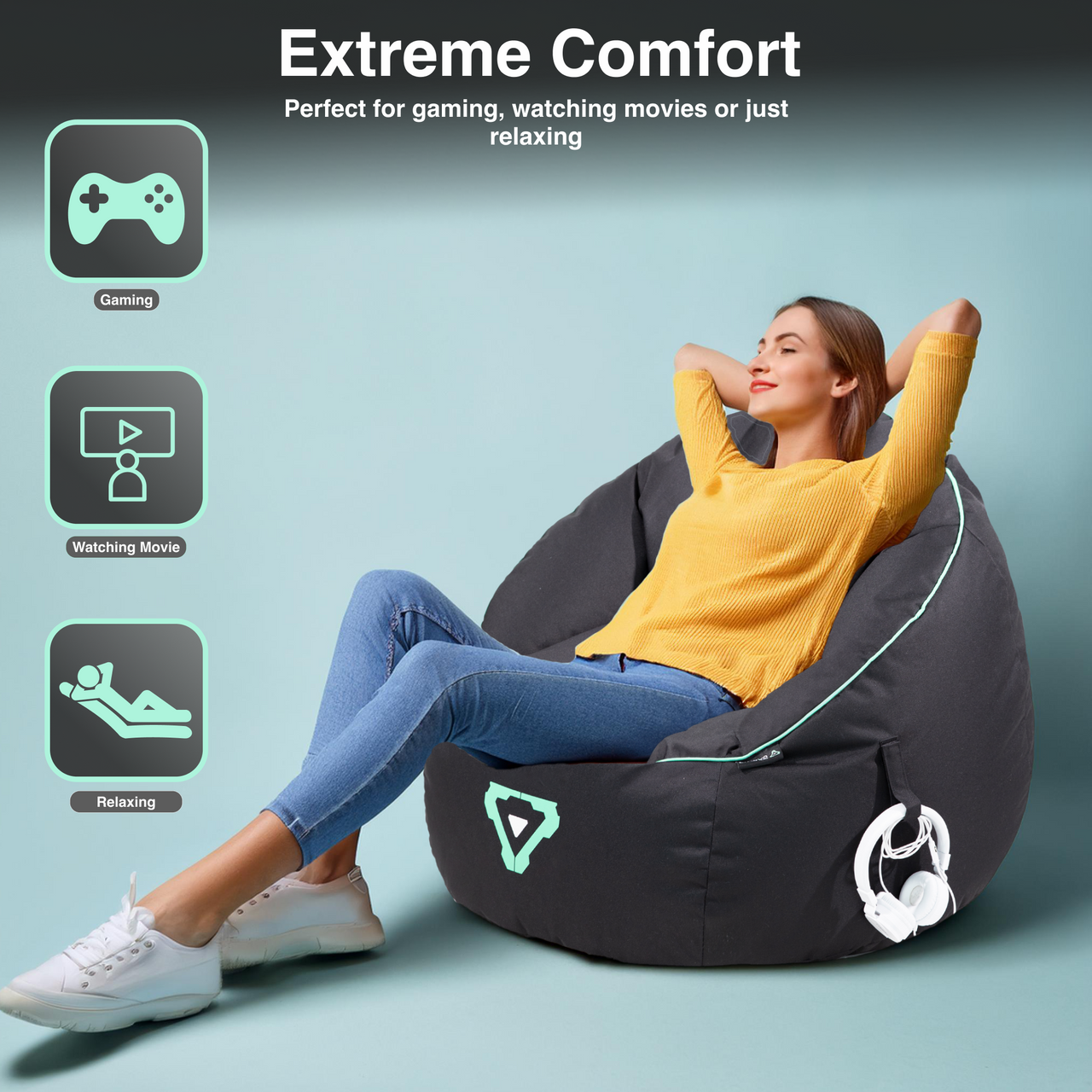 Desktops & Accessories: Laser Gaming Bean Bag with Pocket & Headphone Strap