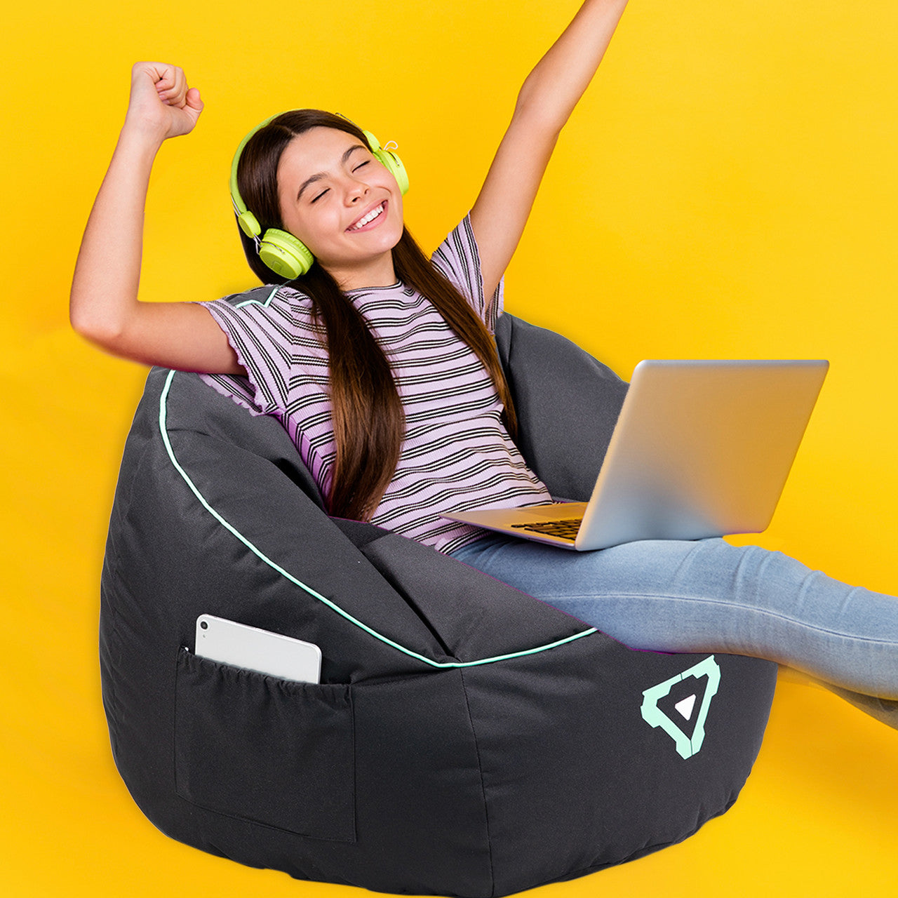 Desktops & Accessories: Laser Gaming Bean Bag with Pocket & Headphone Strap