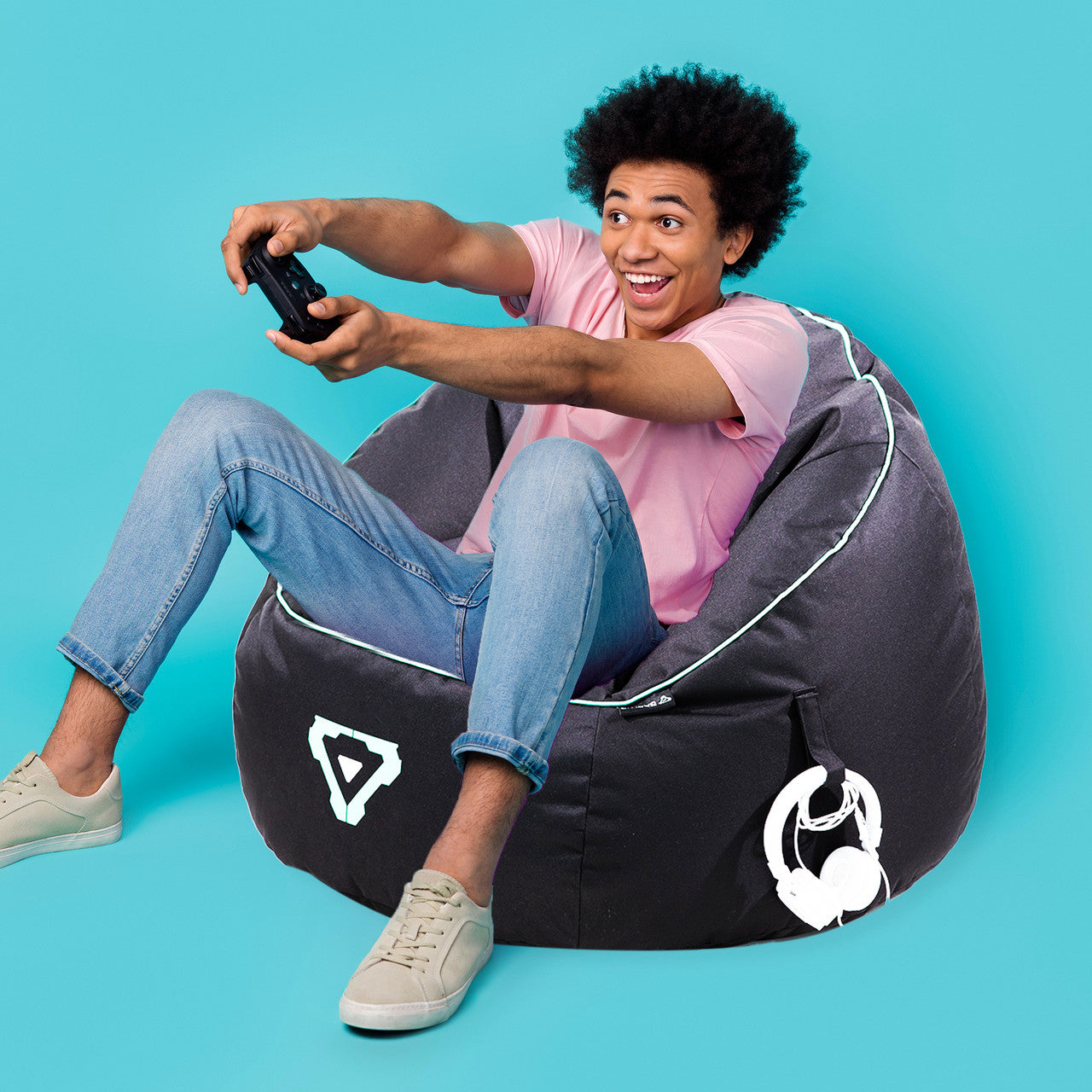 Desktops & Accessories: Laser Gaming Bean Bag with Pocket & Headphone Strap