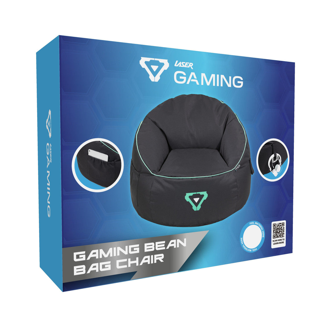 Desktops & Accessories: Laser Gaming Bean Bag with Pocket & Headphone Strap