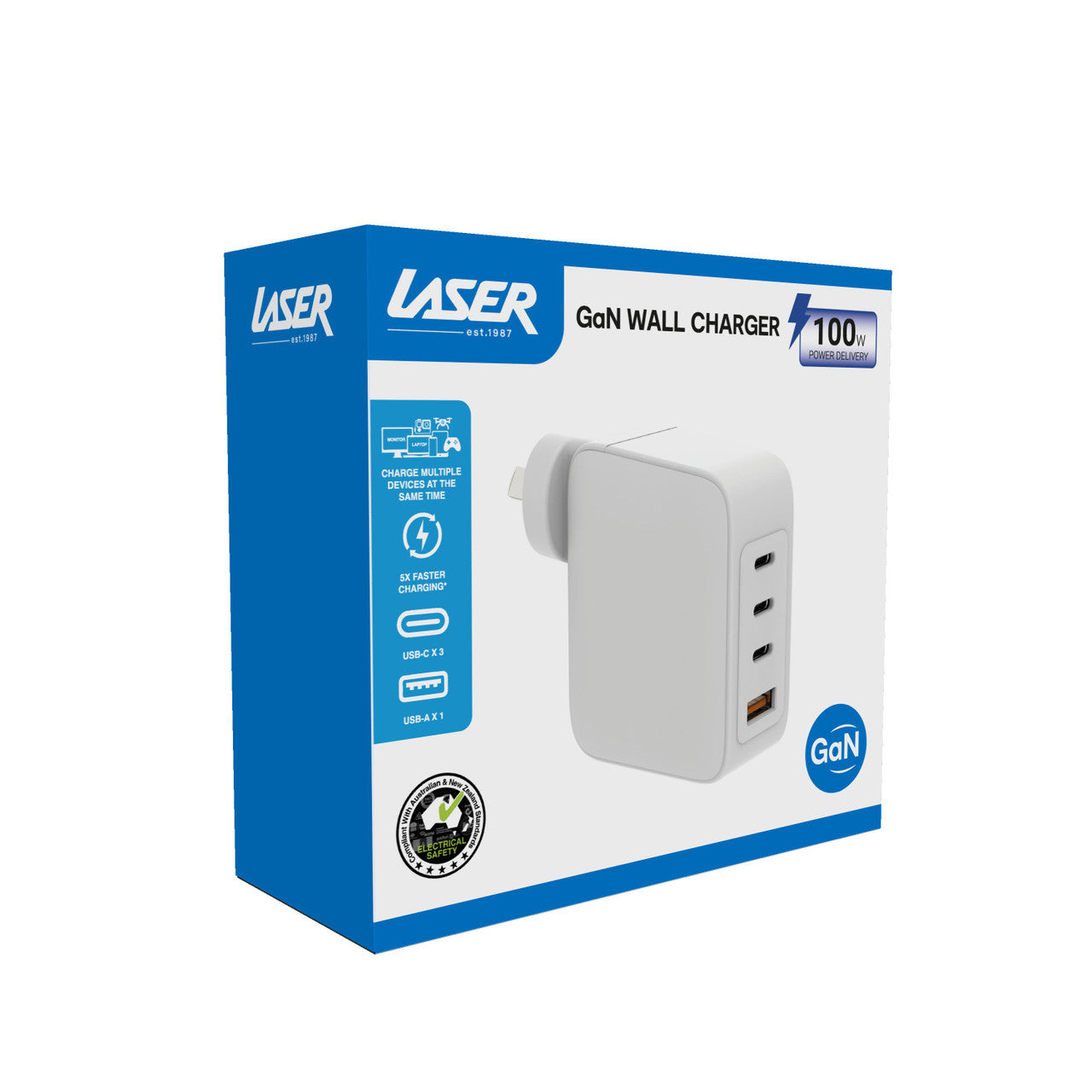Powerboards & Adapters: Laser 100W GaN USB-C and USB-A Wall Charger