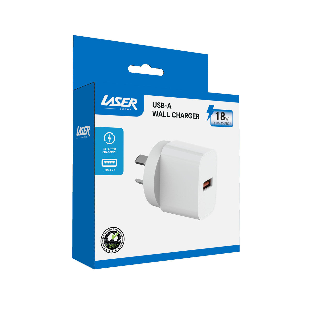 Powerboards & Adapters: Laser USB-A 18W QC3 Wall Charger White