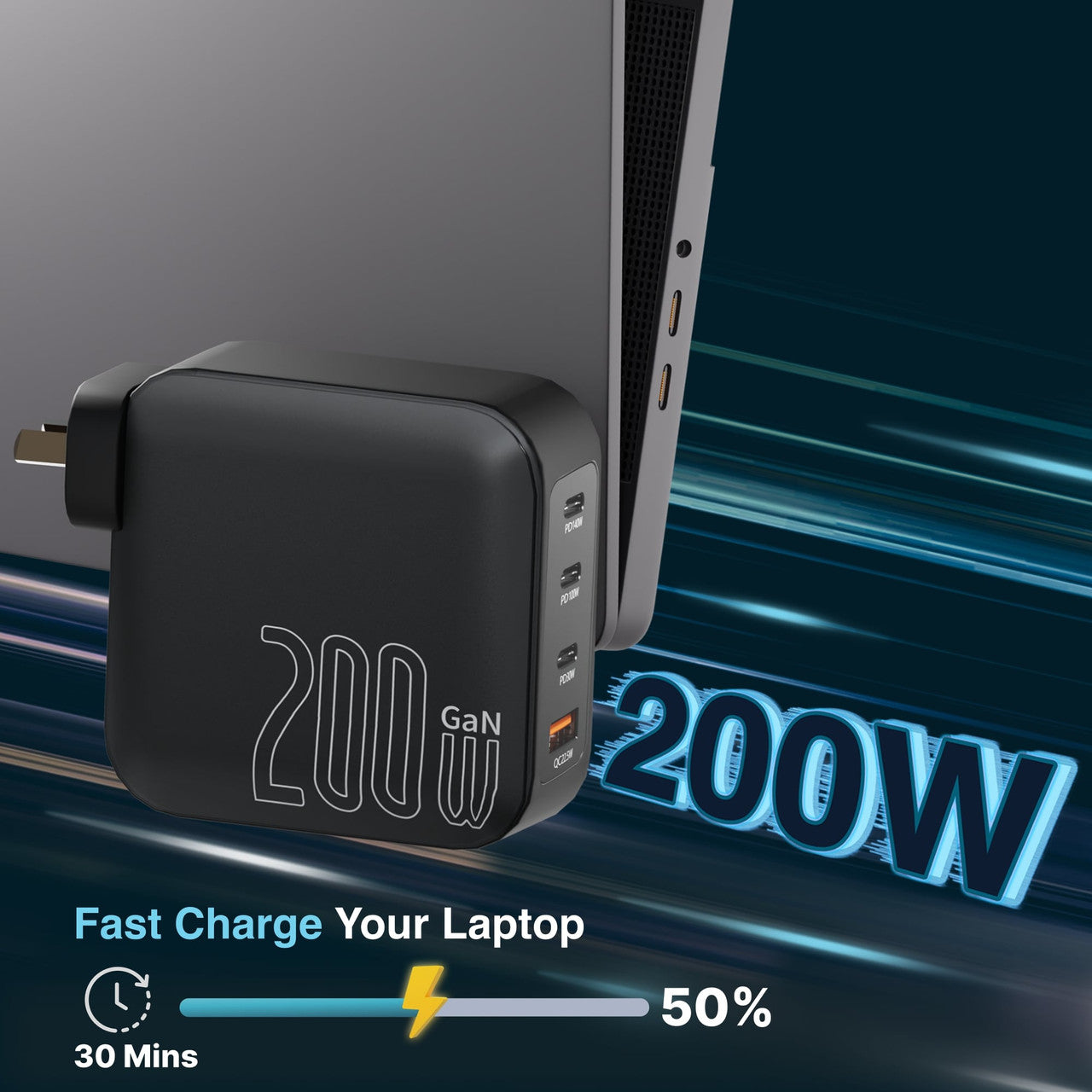 Powerboards & Adapters: Laser PD3.0 200W GaN Wall Charger Black