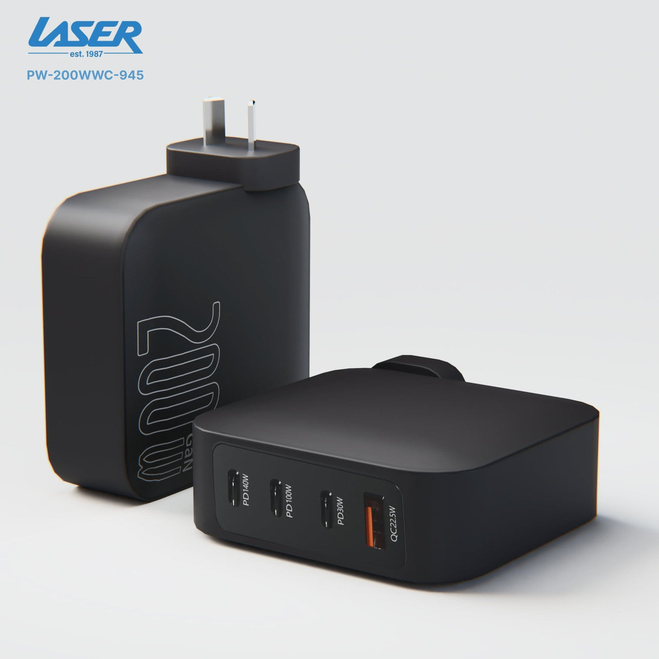 Powerboards & Adapters: Laser PD3.0 200W GaN Wall Charger Black