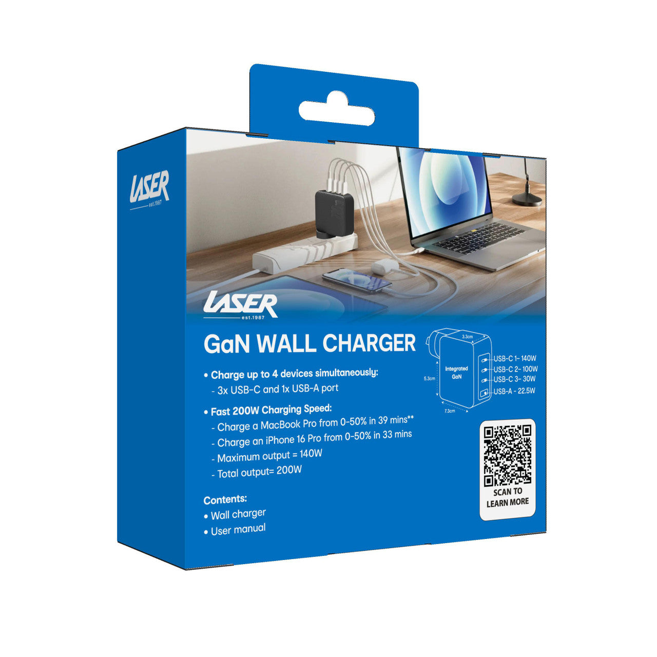 Powerboards & Adapters: Laser PD3.0 200W GaN Wall Charger Black