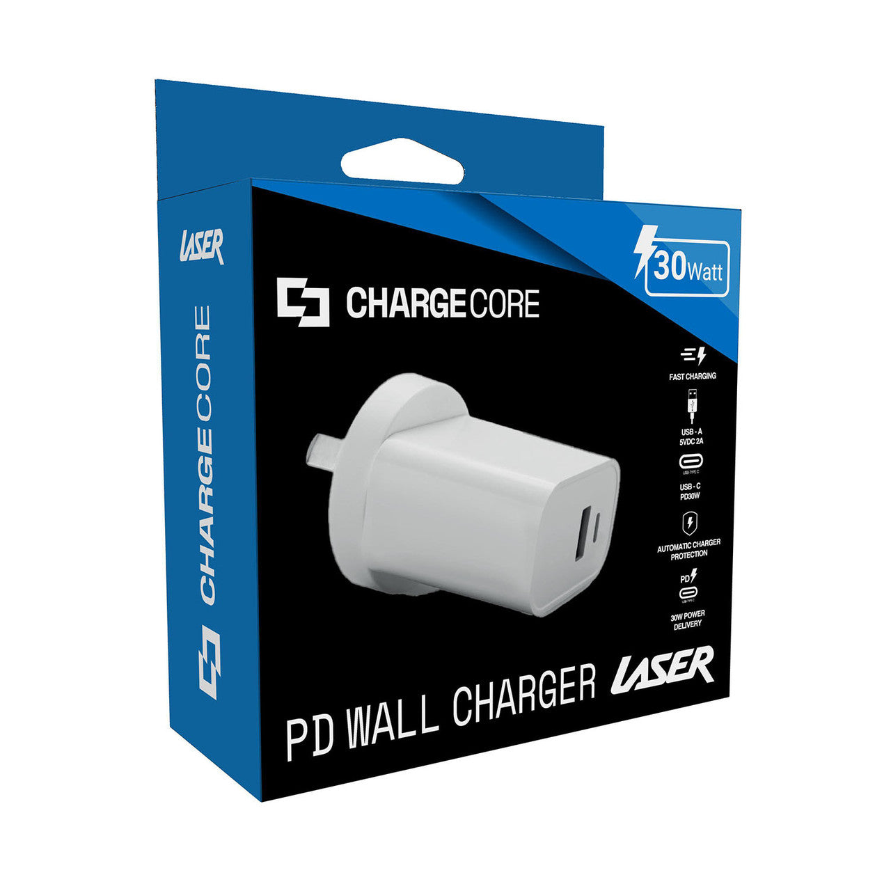 Powerboards & Adapters: Laser ChargeCore USB-C 30W Dual PD Wall charger