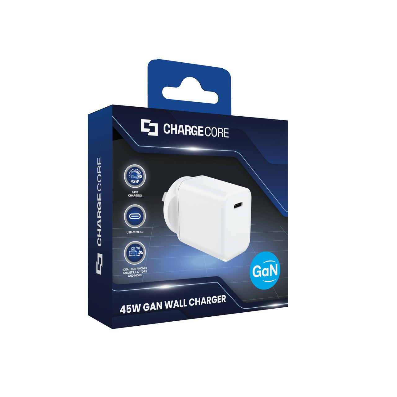 Powerboards & Adapters: Laser ChargeCore 45W PD GaN USB-C Wall Charger