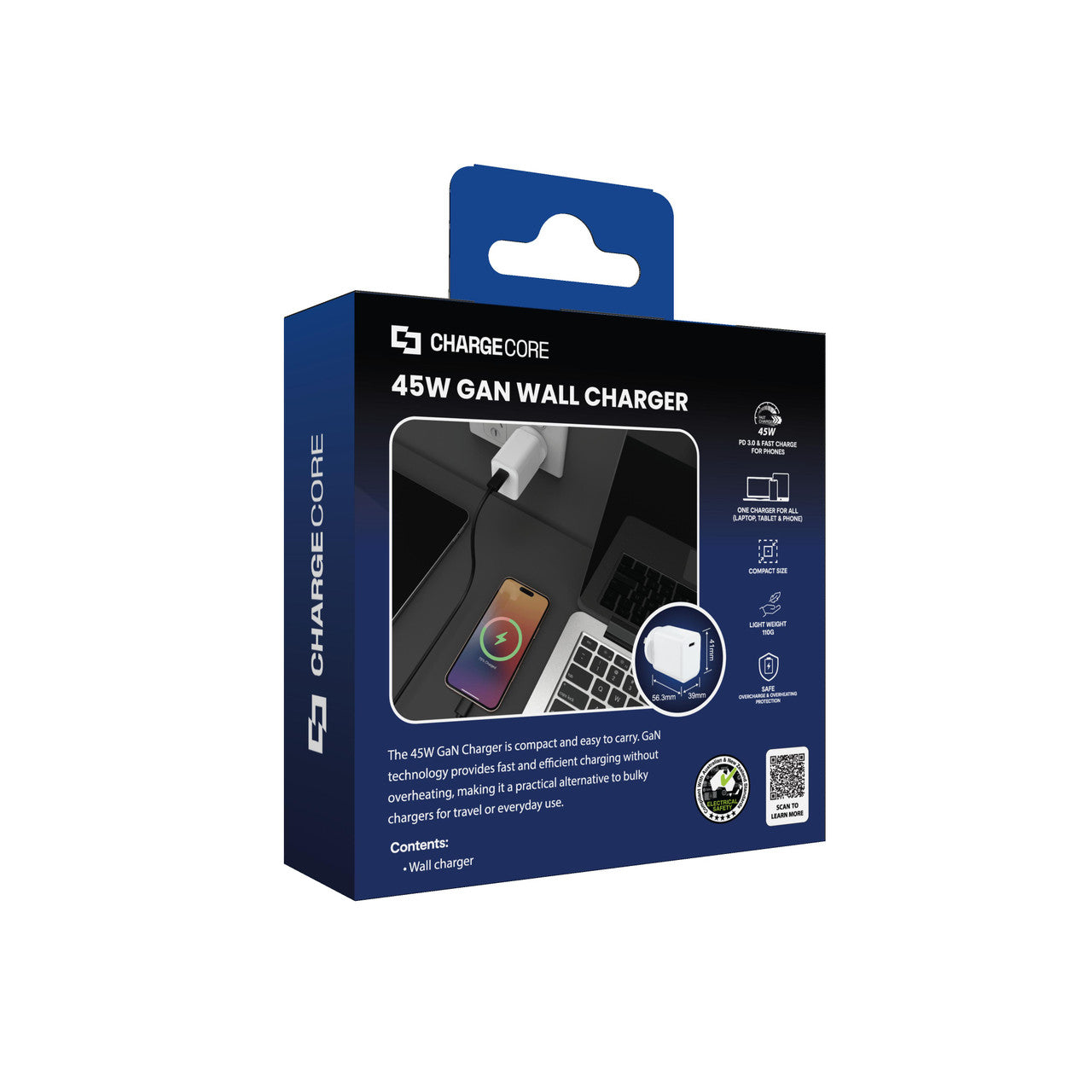 Powerboards & Adapters: Laser ChargeCore 45W PD GaN USB-C Wall Charger