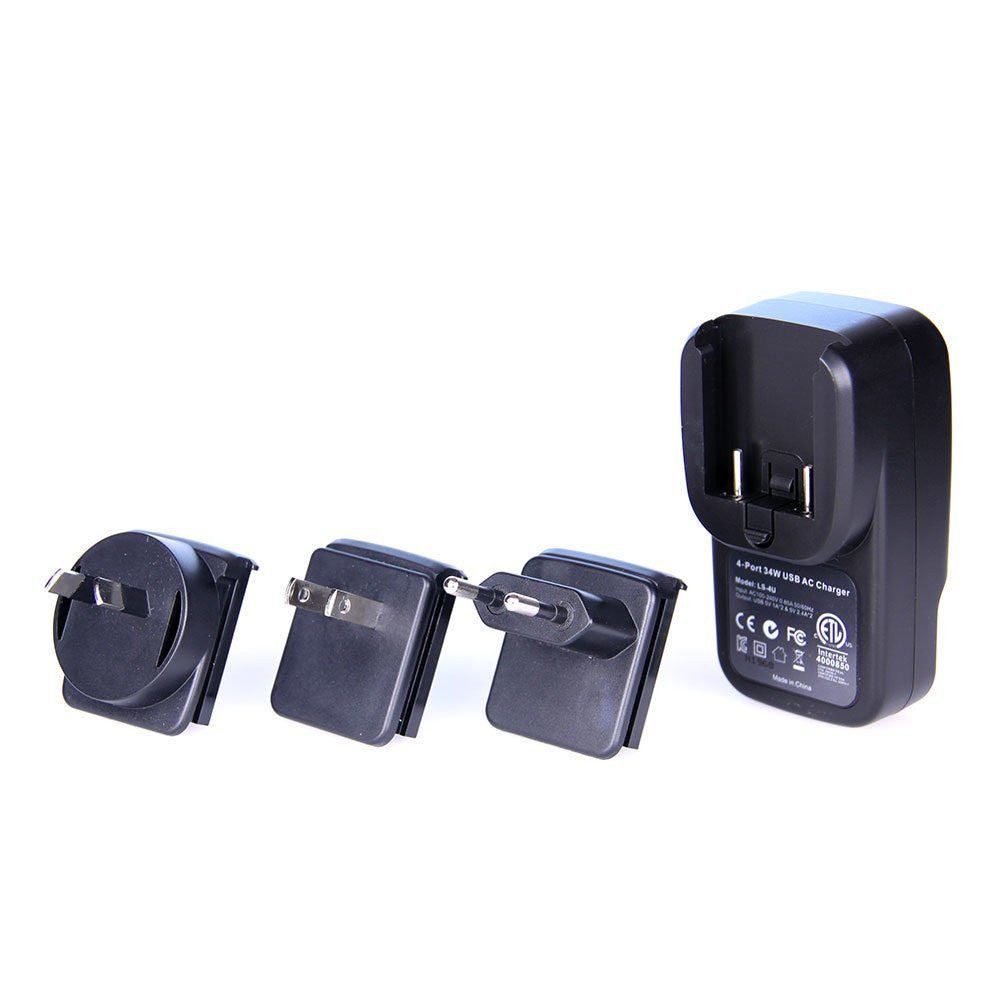 Powerboards & Adapters: Laser 4-Port USB Travel Charger with Global Adapters