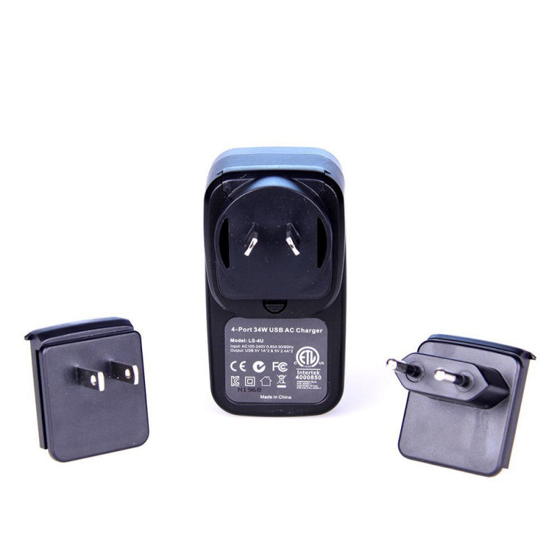 Powerboards & Adapters: Laser 4-Port USB Travel Charger with Global Adapters