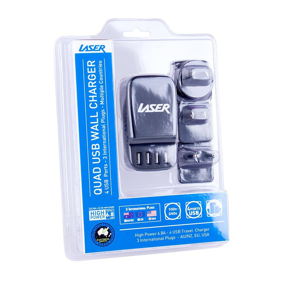 Powerboards & Adapters: Laser 4-Port USB Travel Charger with Global Adapters