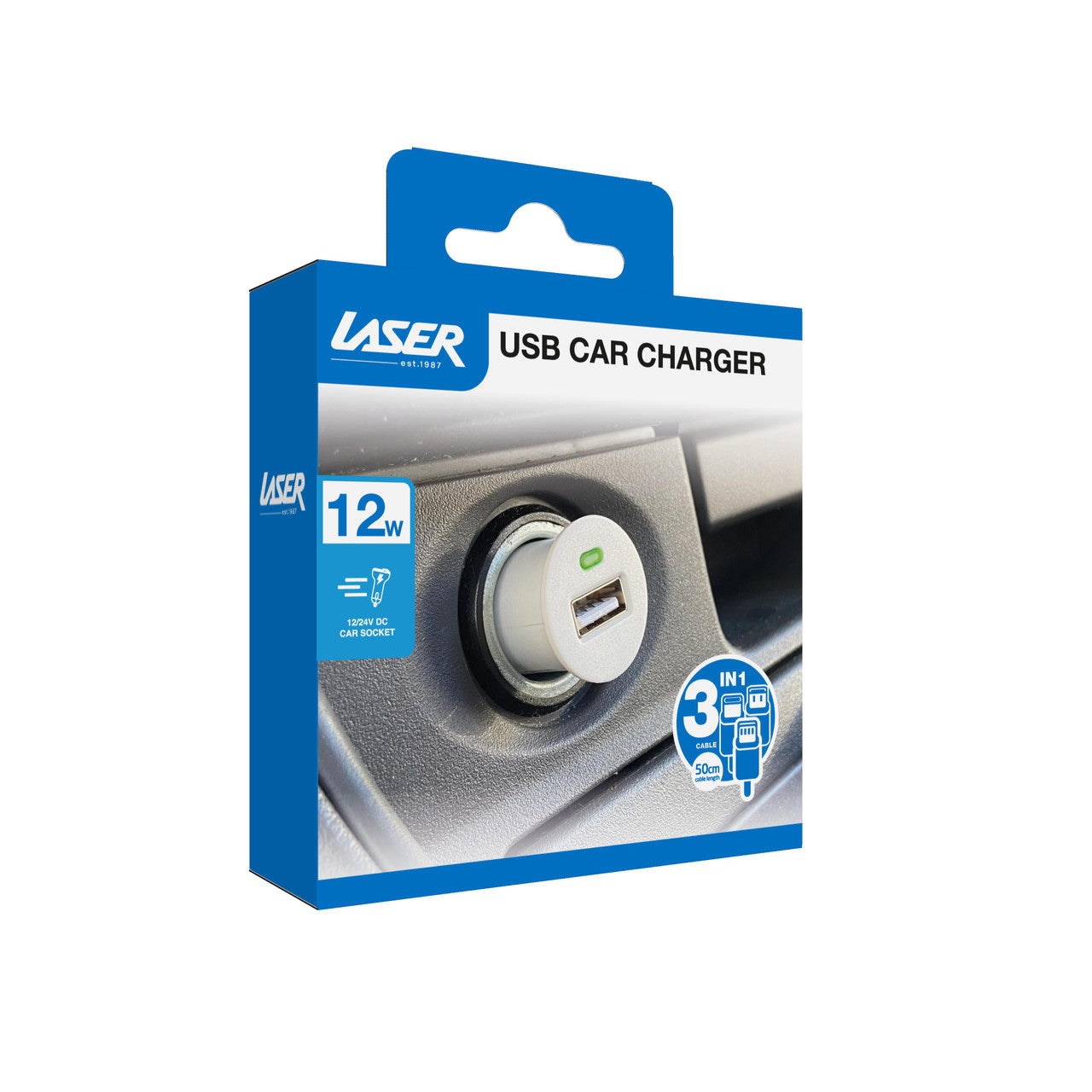Printers & Accessories: Laser USB Car Charger with 3-in-1 Cable White