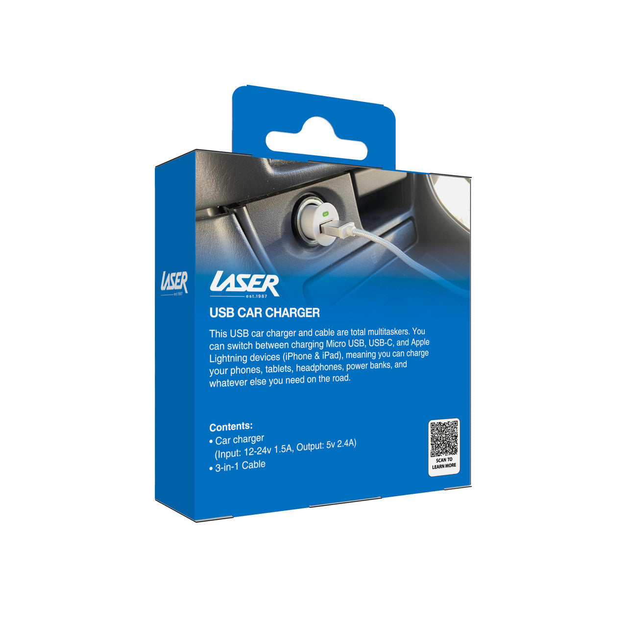 Printers & Accessories: Laser USB Car Charger with 3-in-1 Cable White