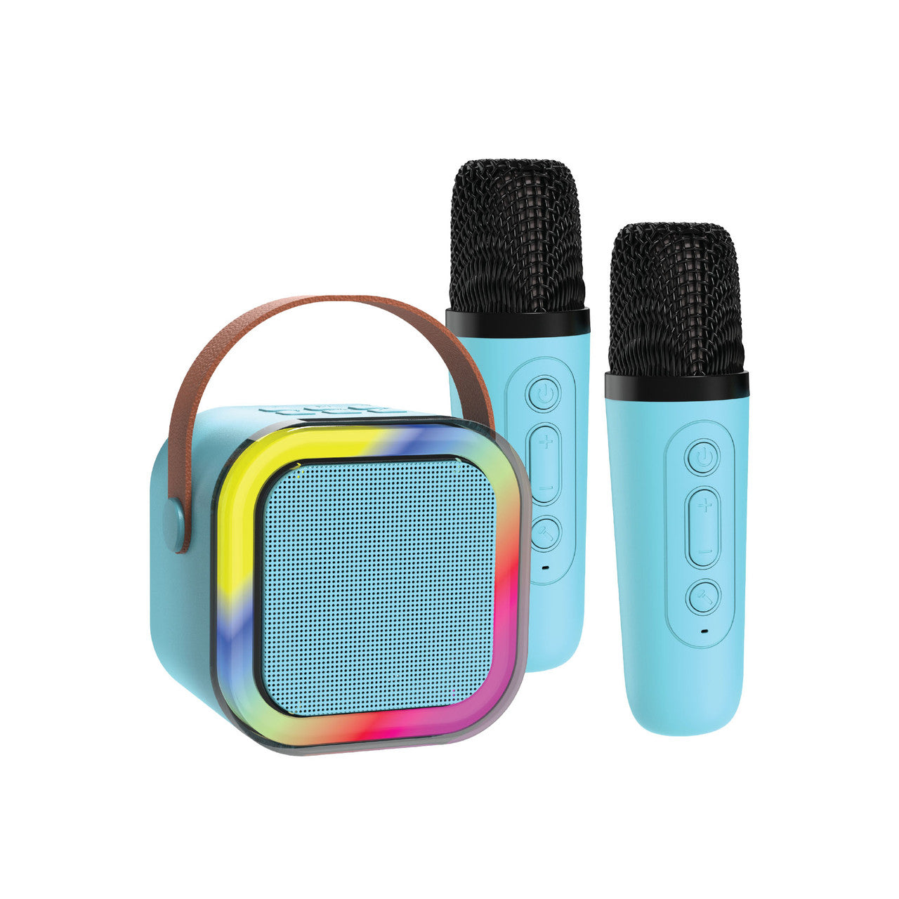 Audio Accessories: Laser Mini Karaoke Speaker with 2 Wireless Mics - Blue