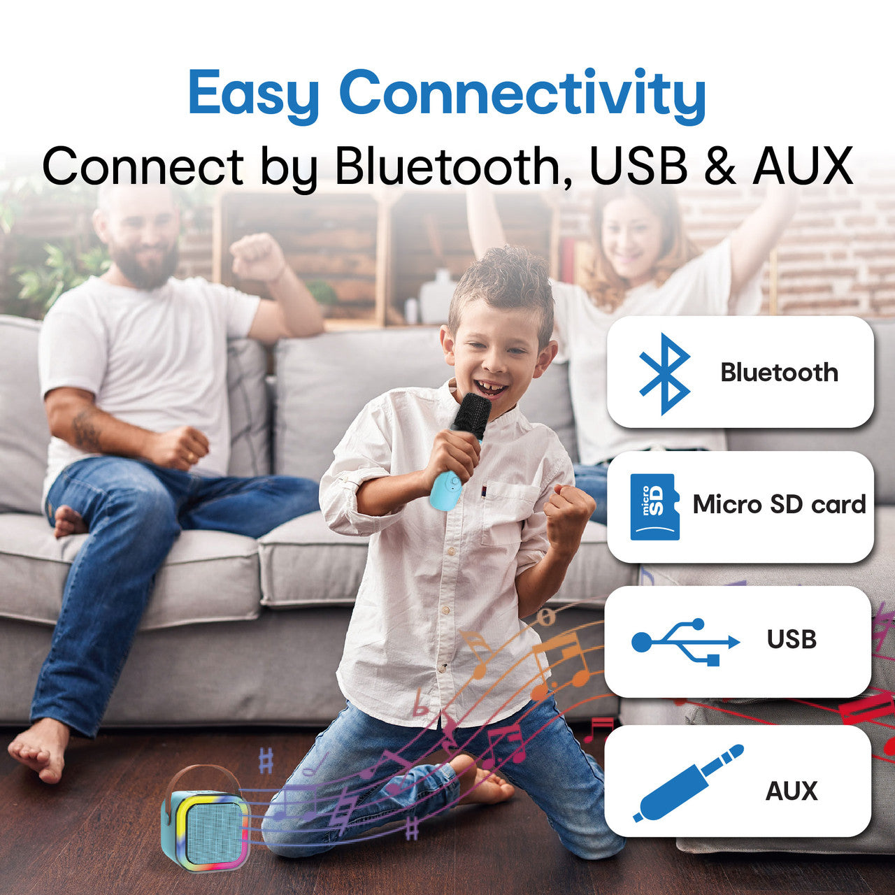 Audio Accessories: Laser Mini Karaoke Speaker with 2 Wireless Mics - Blue
