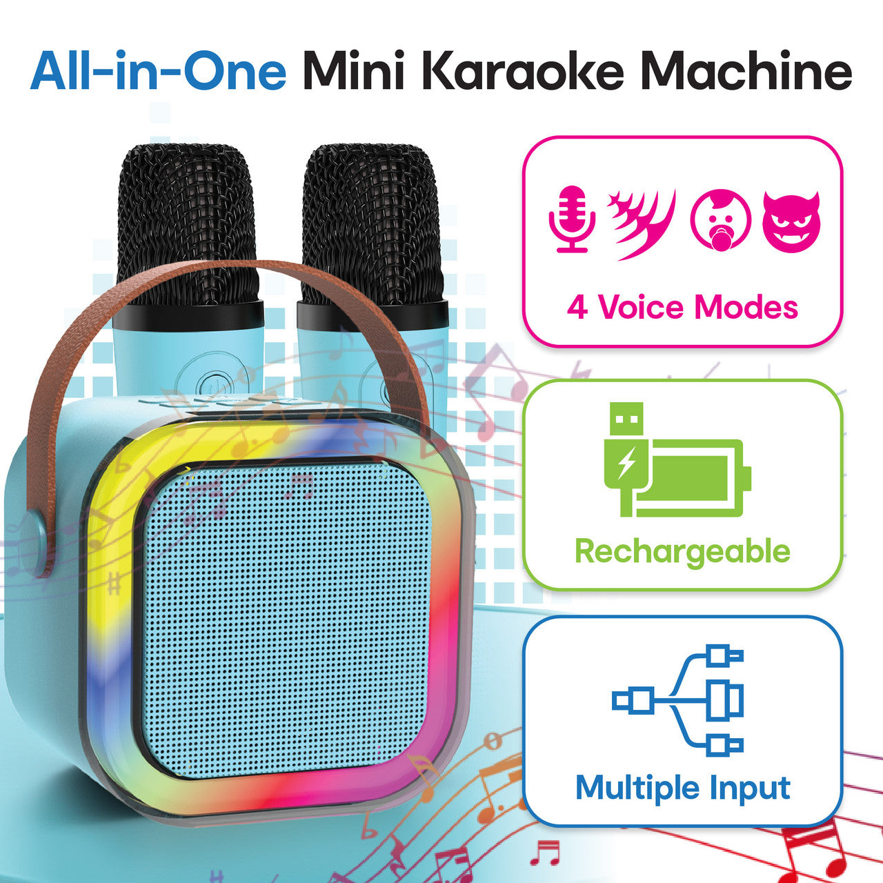 Audio Accessories: Laser Mini Karaoke Speaker with 2 Wireless Mics - Blue