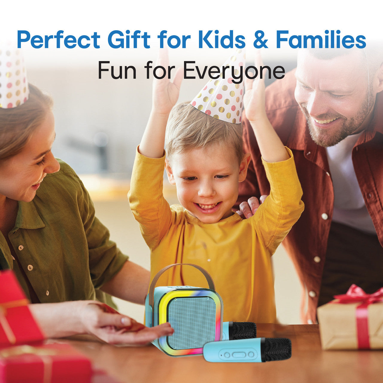 Audio Accessories: Laser Mini Karaoke Speaker with 2 Wireless Mics - Blue