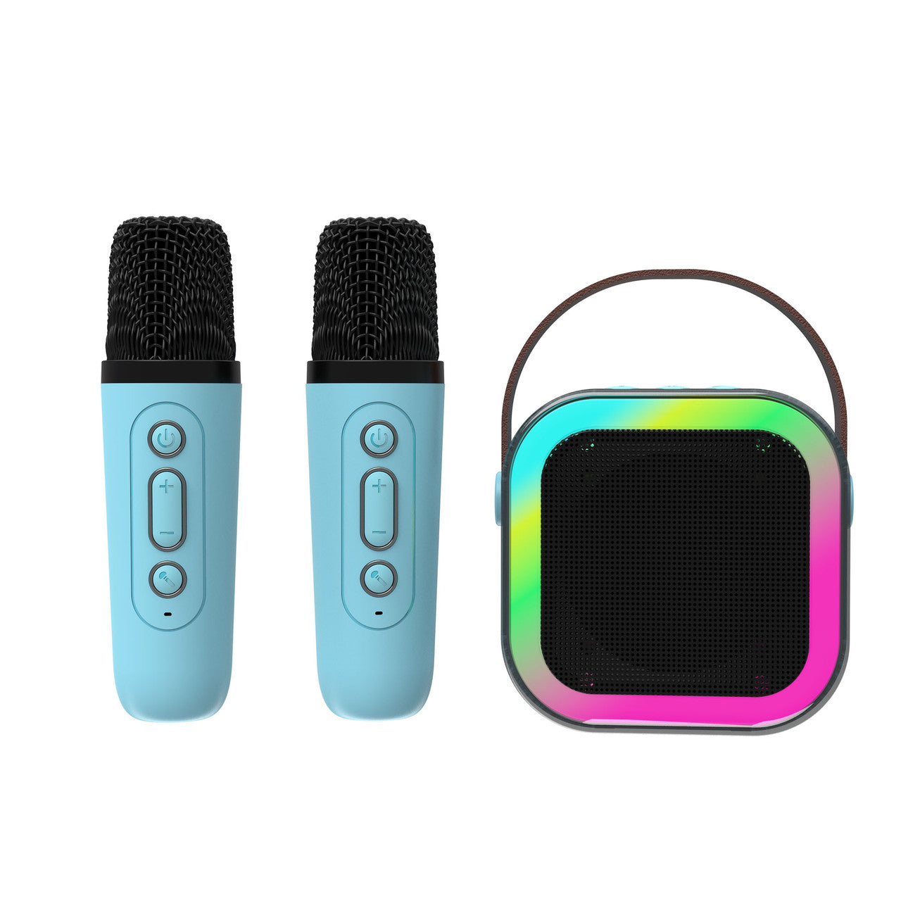 Audio Accessories: Laser Mini Karaoke Speaker with 2 Wireless Mics - Blue