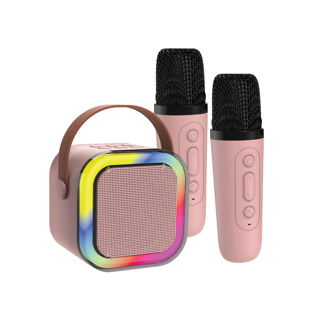 Audio Accessories: Laser Mini Karaoke Speaker with 2 Wireless Mics - Pink