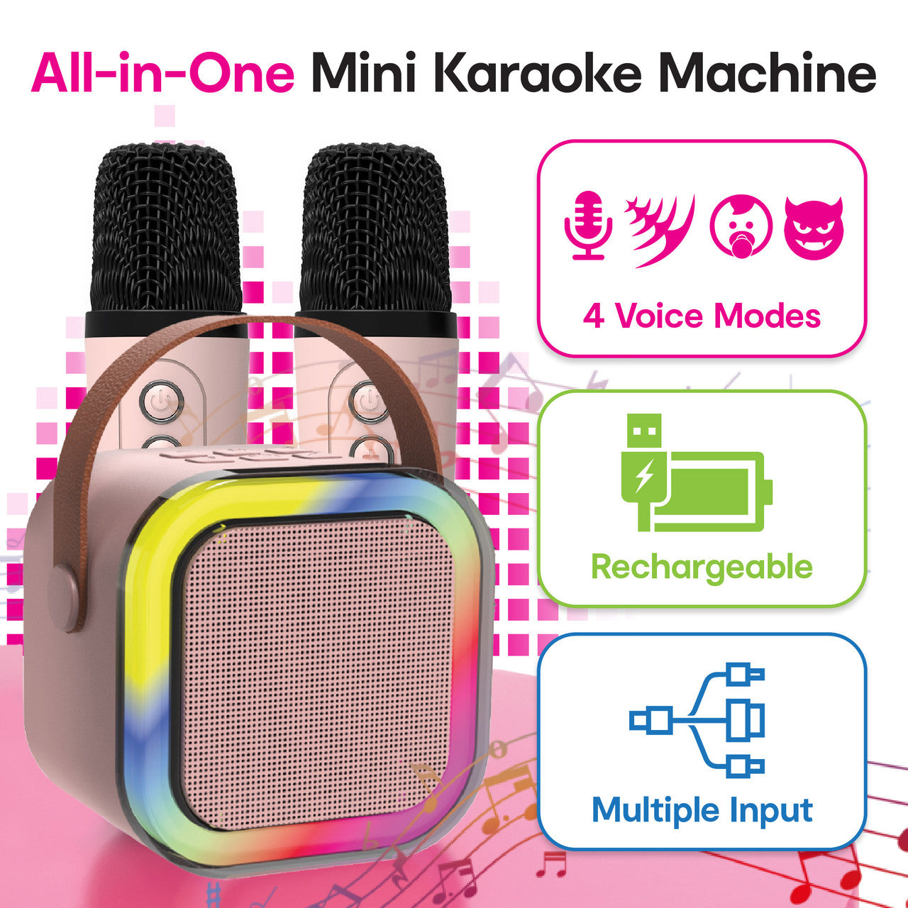 Audio Accessories: Laser Mini Karaoke Speaker with 2 Wireless Mics - Pink