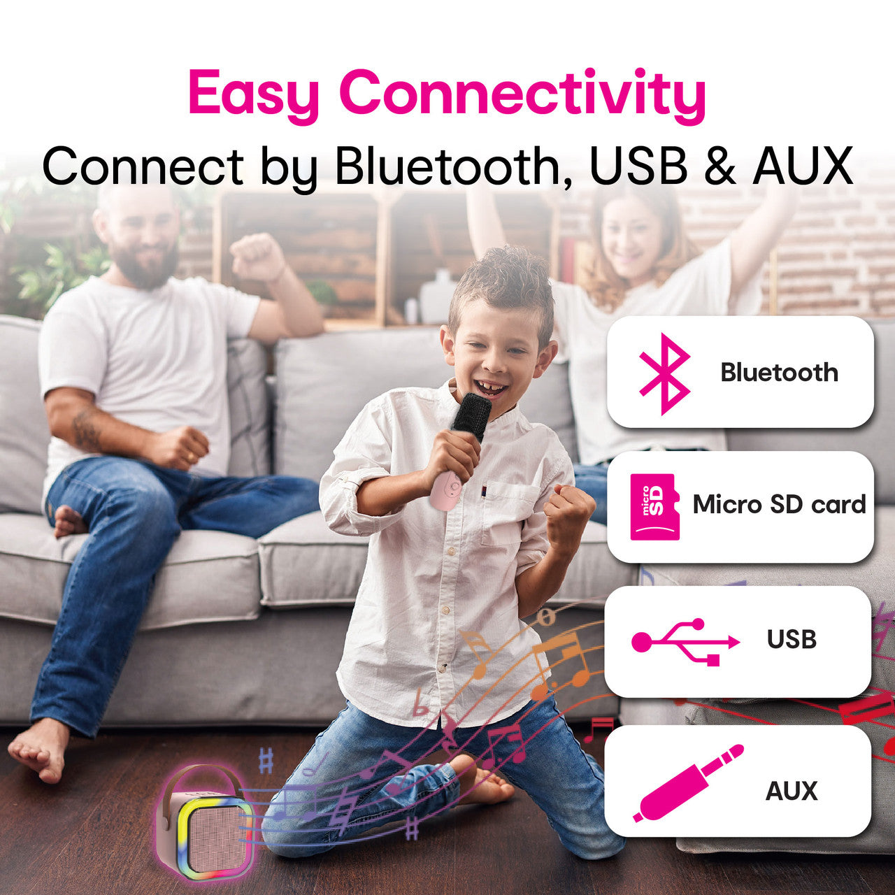 Audio Accessories: Laser Mini Karaoke Speaker with 2 Wireless Mics - Pink