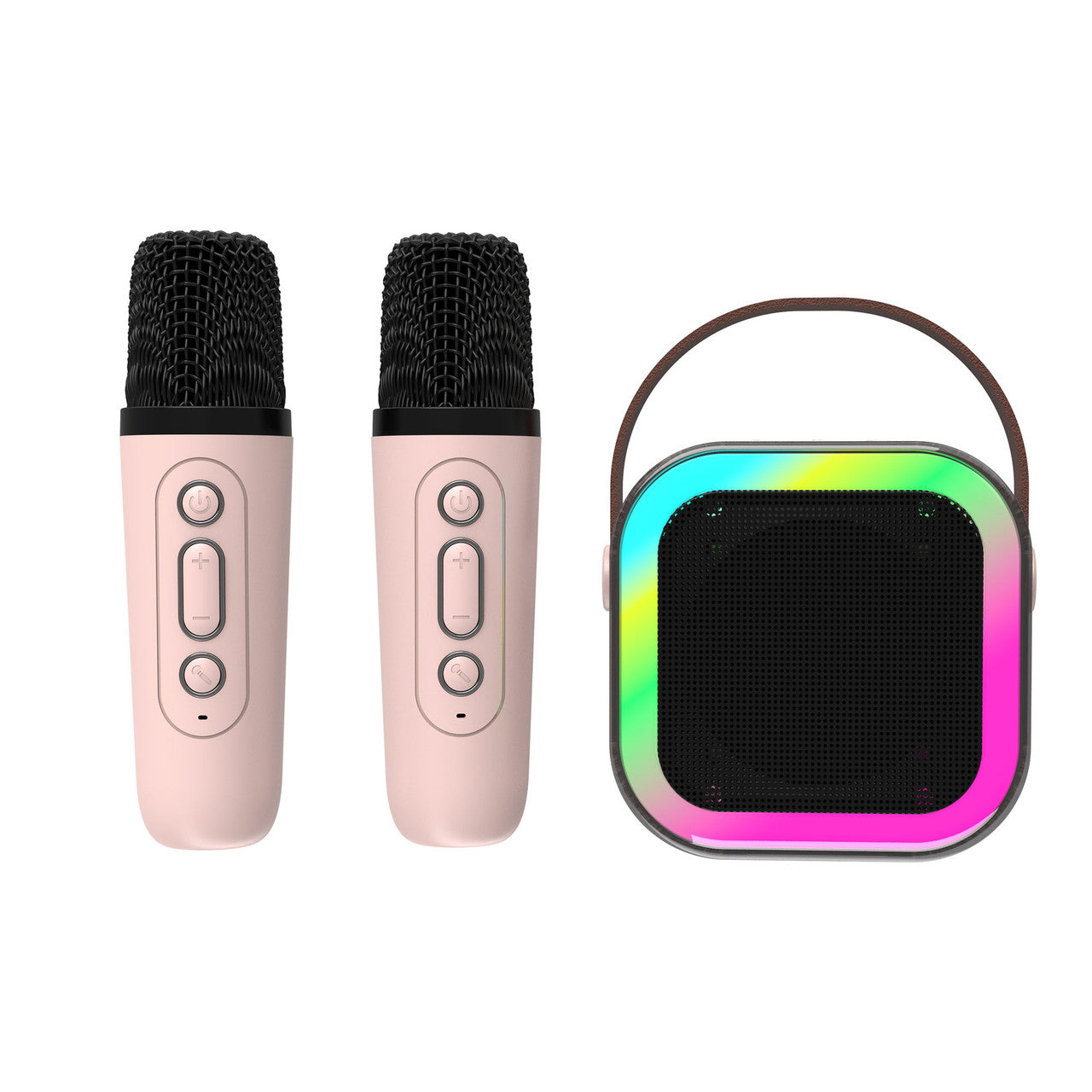 Audio Accessories: Laser Mini Karaoke Speaker with 2 Wireless Mics - Pink