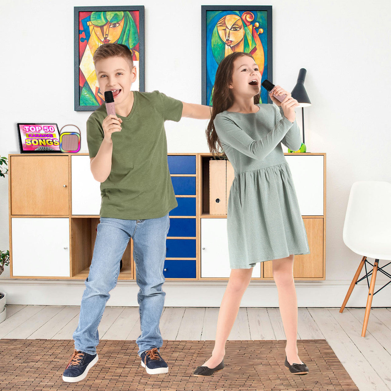 Audio Accessories: Laser Mini Karaoke Speaker with 2 Wireless Mics - Pink