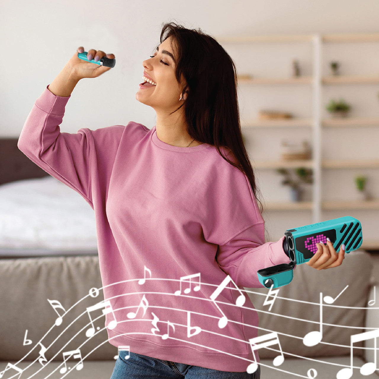 Audio Accessories: Laser LED Karaoke with 2 Mics Aquatic Awe