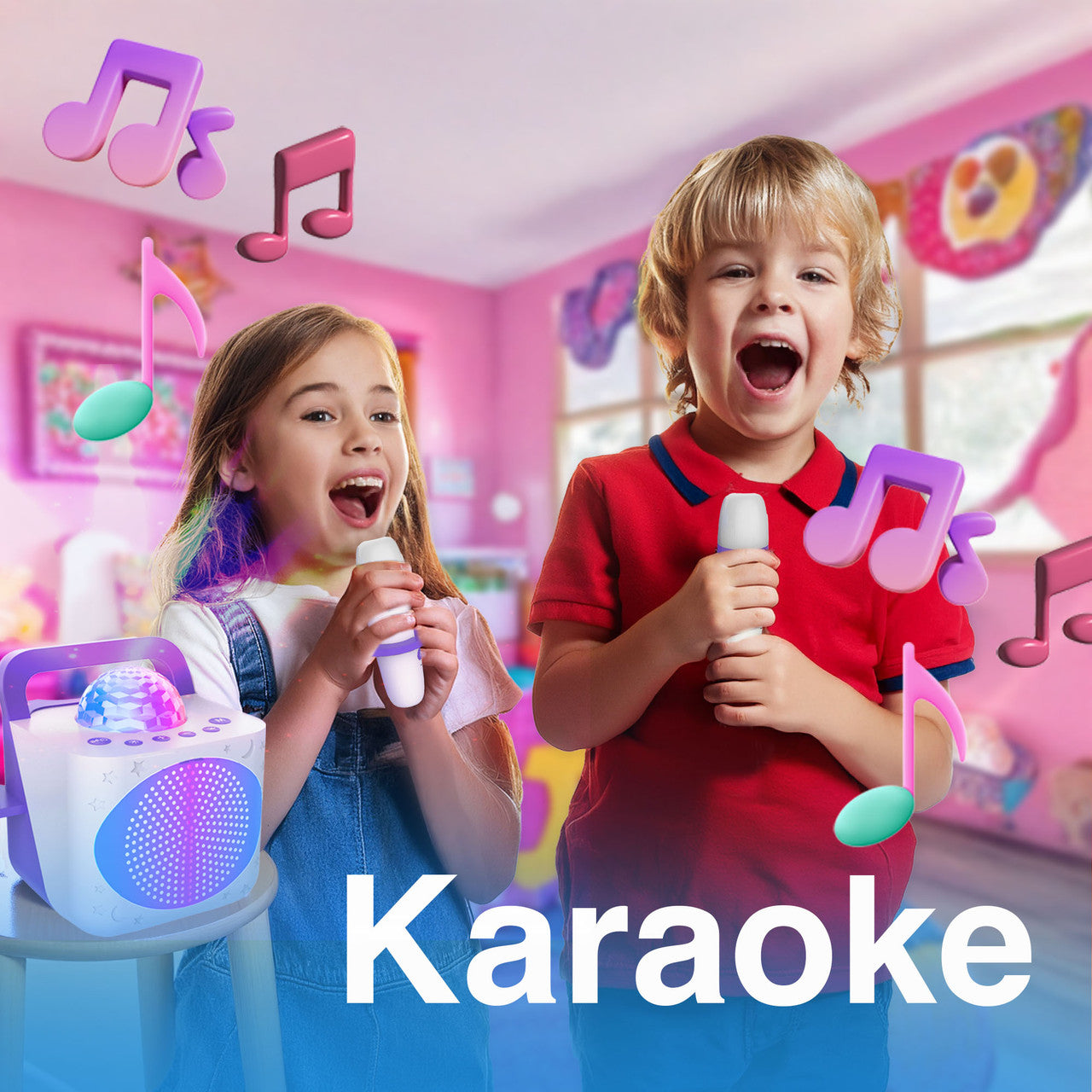 Audio Accessories: Laser Kids Disco Karaoke with Two Mics White