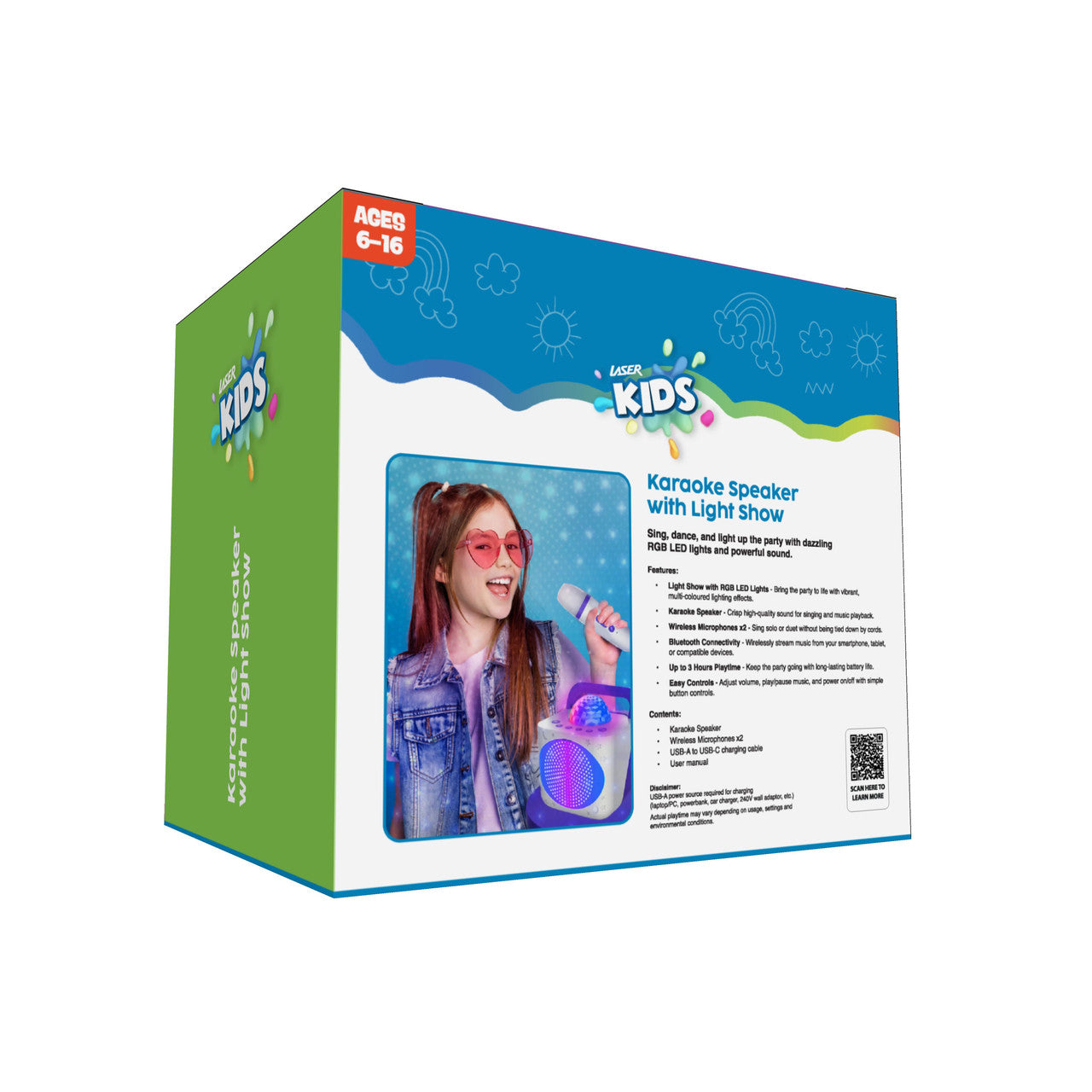 Audio Accessories: Laser Kids Disco Karaoke with Two Mics White