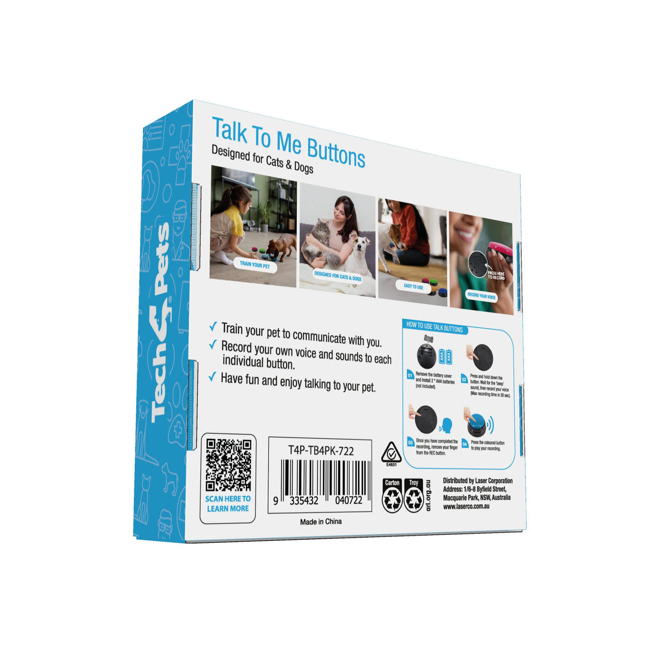 Dog Bowls, Feeders & Waterers: Tech4Pets 4-Pack Talking Buttons for Interactive Pet Communication