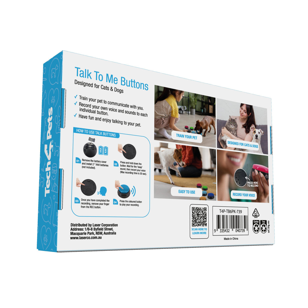 Dog Bowls, Feeders & Waterers: Tech4Pets 6-Pack Talking Buttons for Interactive Pet Communication